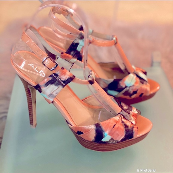 🌸ALDO “Floral scarf” 🌺 Leather Platform Sandal🌸 - Picture 1 of 5